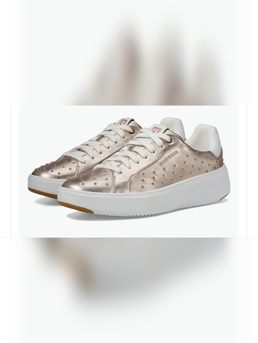 Cole Haan GrandPro Topspin Court Sneakers Rose Gold Studded Leather Size 11